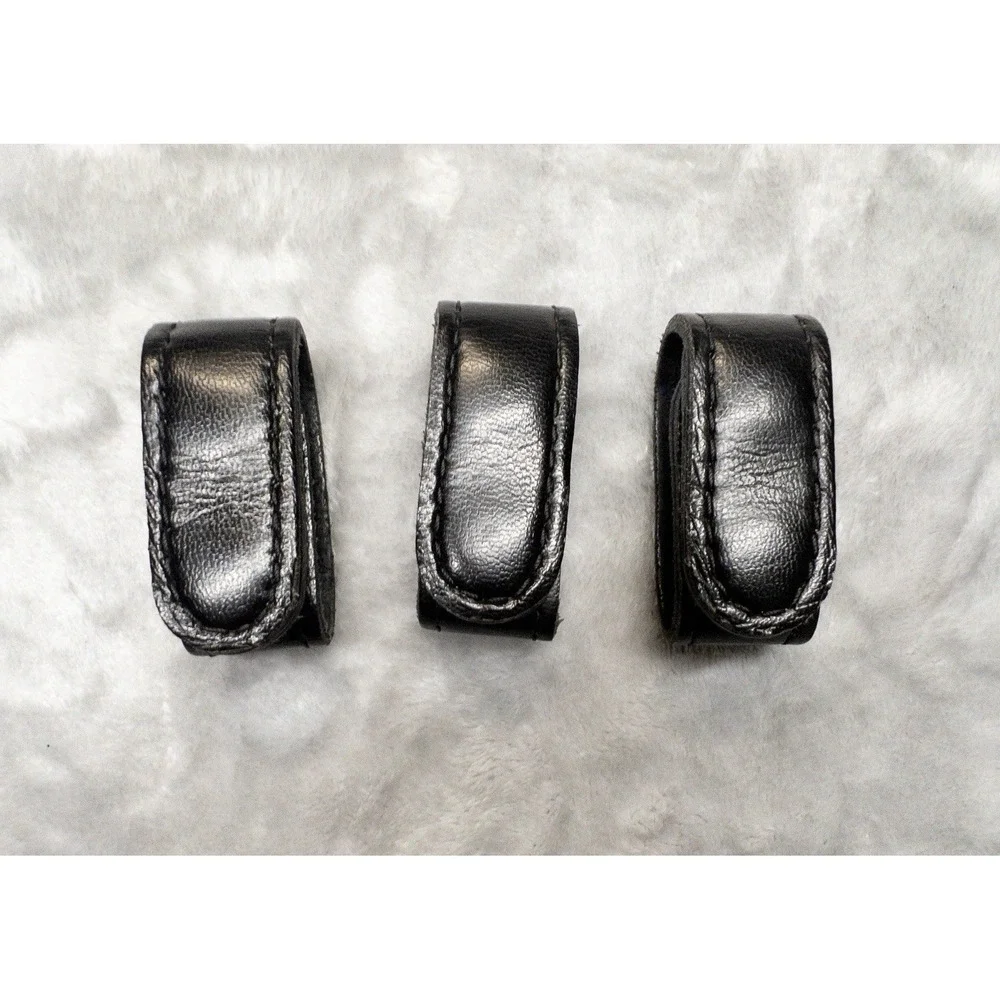 Black Leather Utility Belt Keepers Police Tactical Double Snap Qty Three